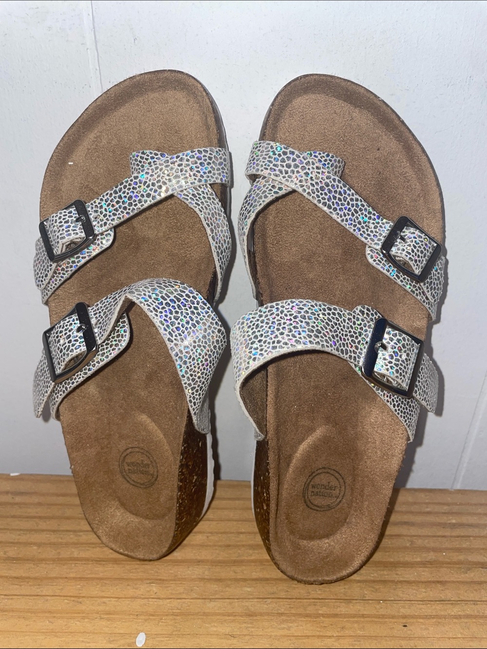 Wedge Slide Sandals in Iridescent White - kids (girls)